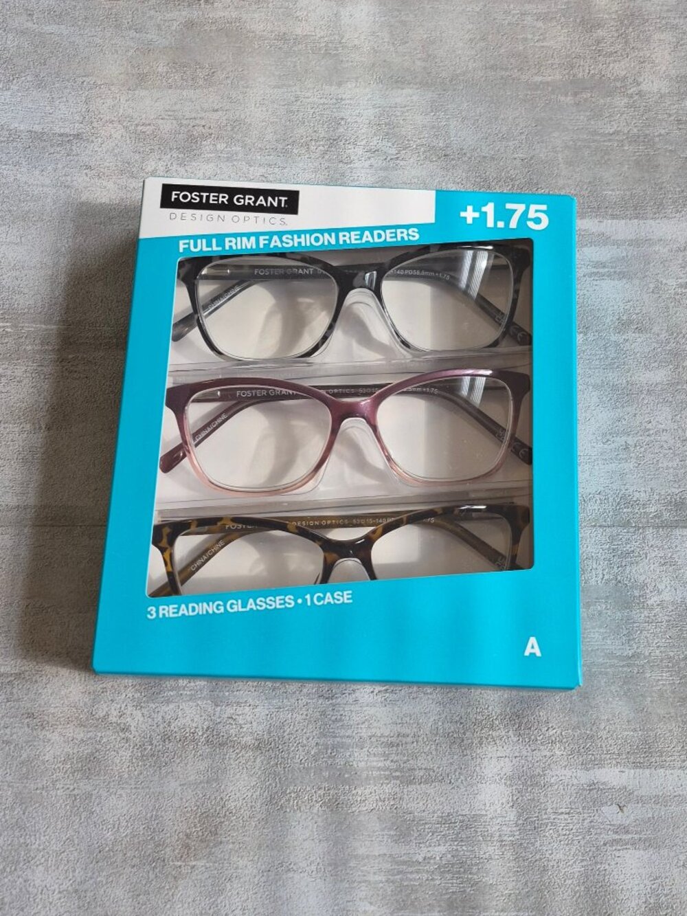 Foster Grant Full Rim Fashion Readers,3-Pack w/ Case +1.75 Style A